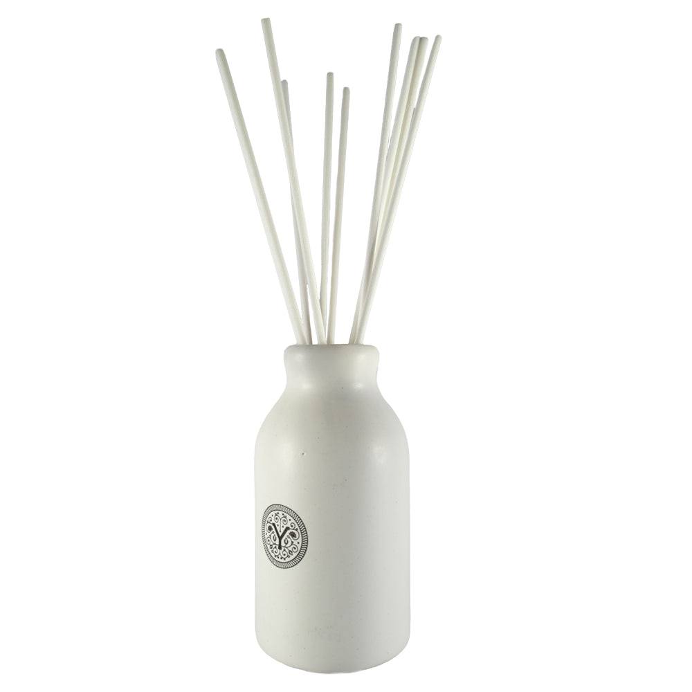 Ceramic Reed Diffuser WHITE Bottle (+ 10 Reed Sticks)