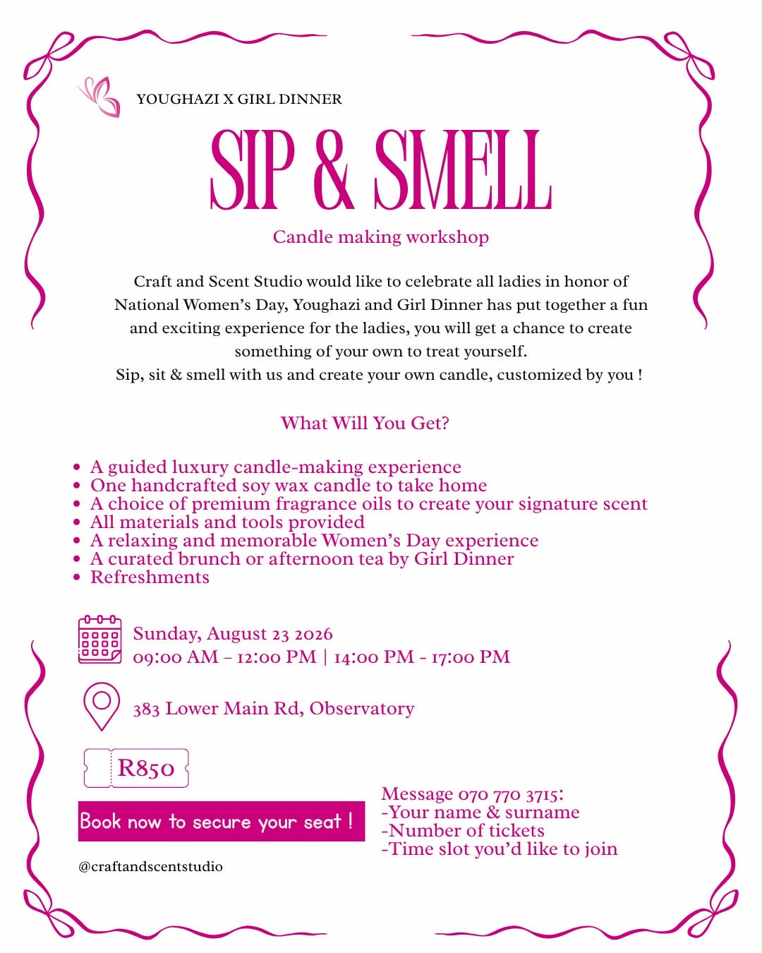 Sip & Smell | Candle Making Workshop - Sunday 23|08|26