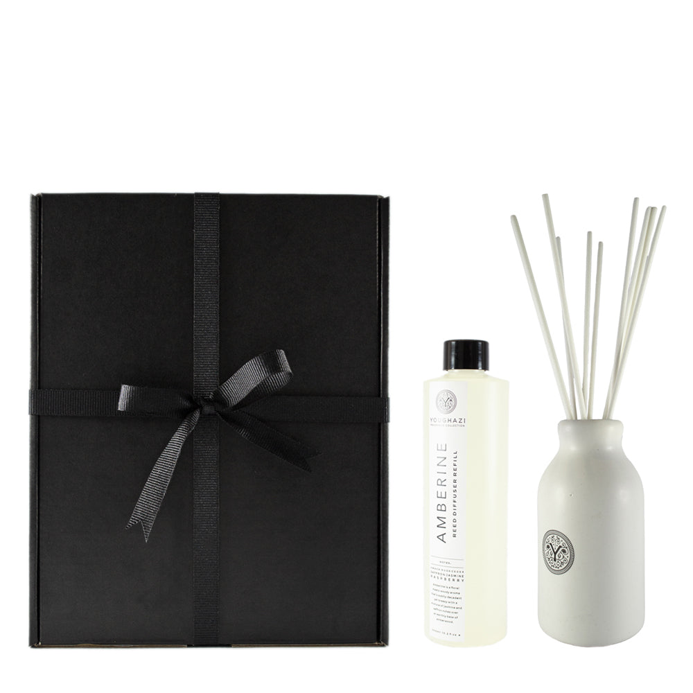 GIFT SET 1: Amberine Diffuser Refill 300ml + White Ceramic +10 White Reed Sticks