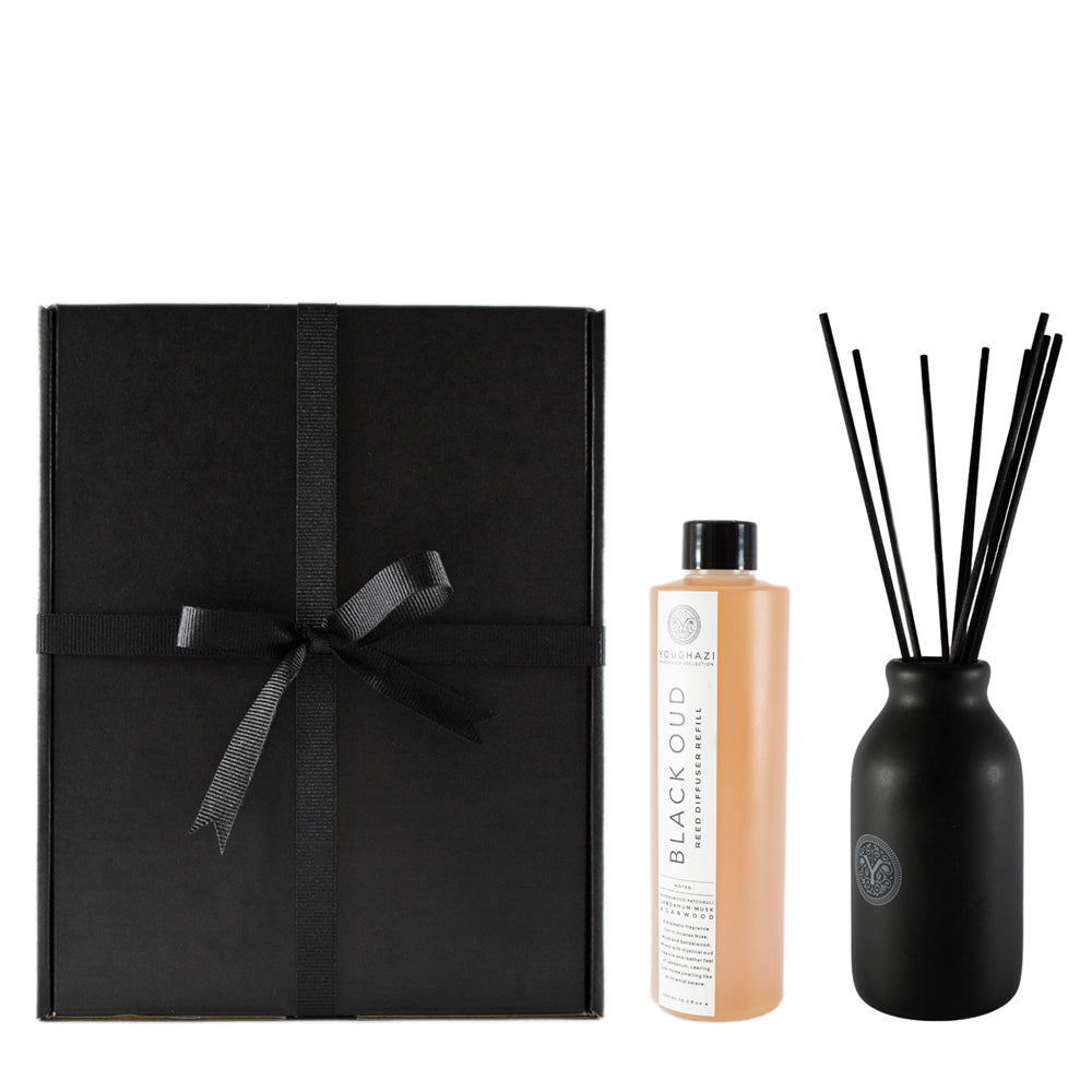 GIFT SET 1: Black Oud Diffuser Refill 300ml + Black Ceramic +10 Black Reed Sticks