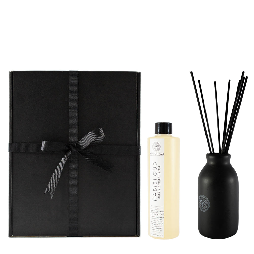 GIFT SET 1: Habibi Oud Diffuser Refill 300ml + Black Ceramic +10 Black Reed Sticks