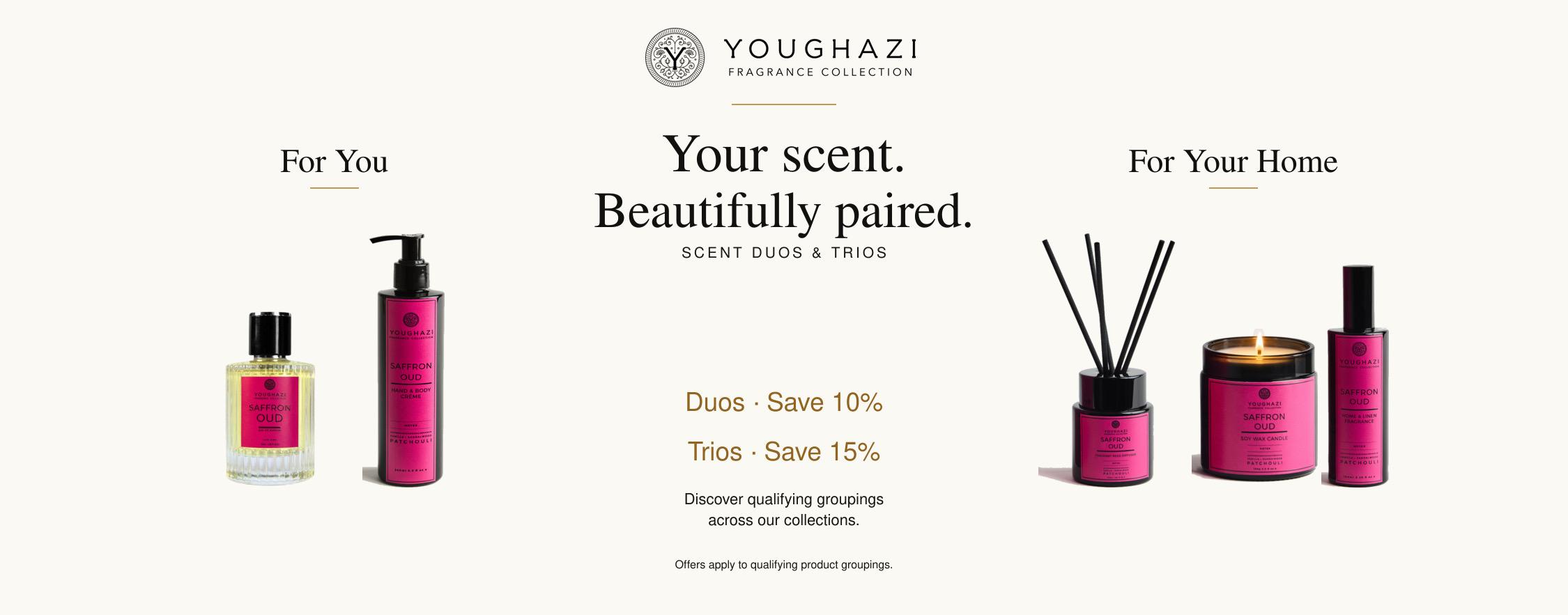Youghazi: Your scent. Beautifully paired. Scent duos and trios.